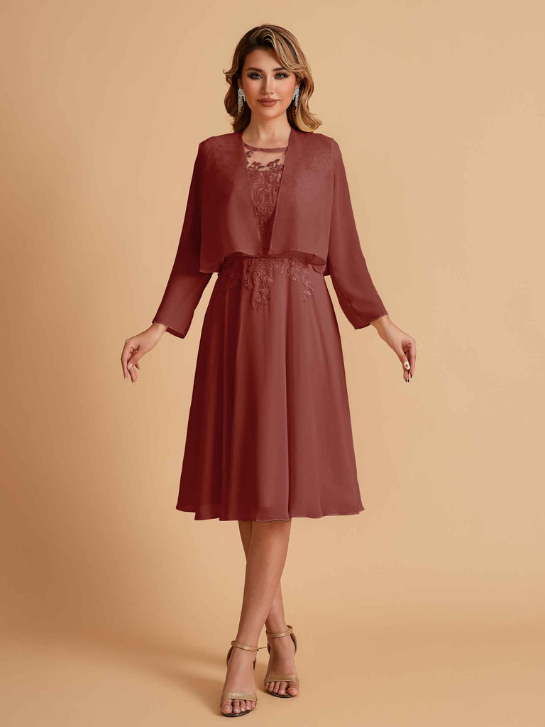 Robe de mère de la mariée courte et élégante en mousseline de soie trapèze