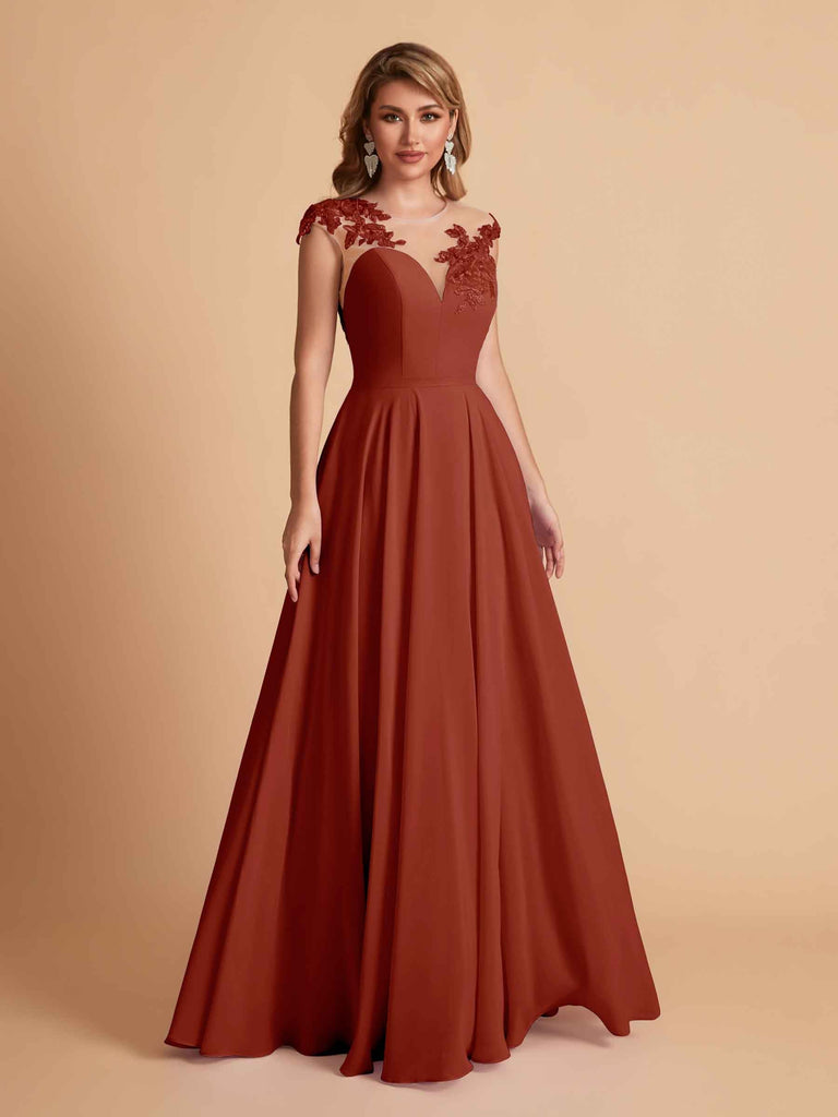 robes d'invitées de mariage en mousseline haut en dentelle illusion col en V