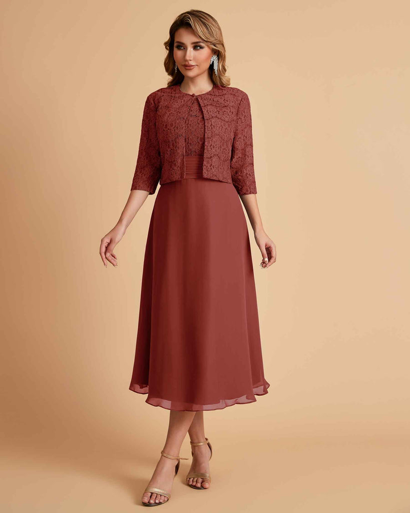 A-ligne sans manches Robe de mère de la mariée élégante longueur thé