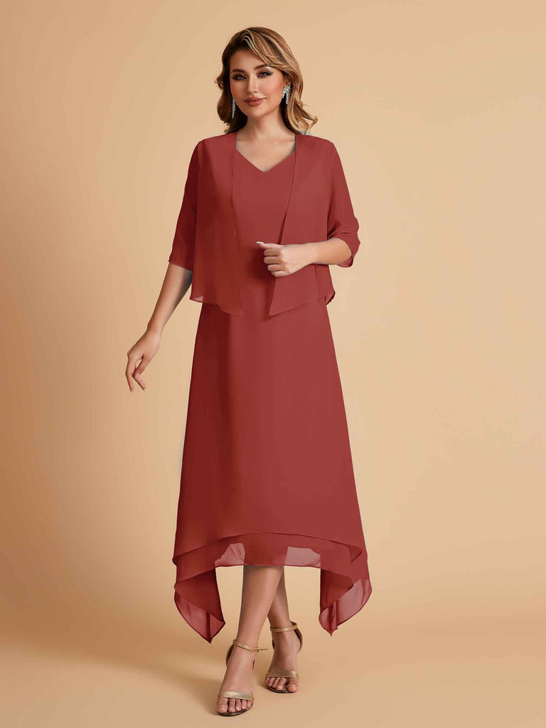 Robes de mère de la mariée élégantes en mousseline à manches courtes