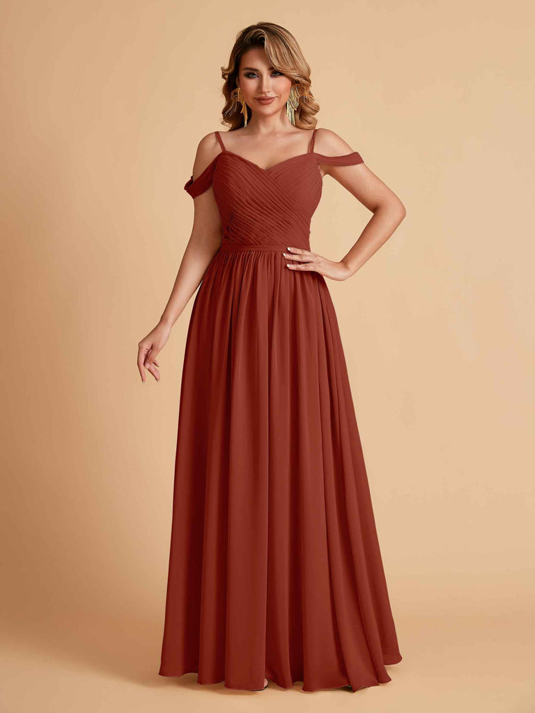 Robe élégante en mousseline trapèze épaules dénudées col en V