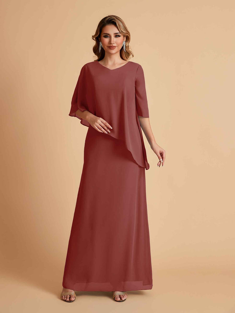Robes élégantes en mousseline de soie manches mi-longues et col en V
