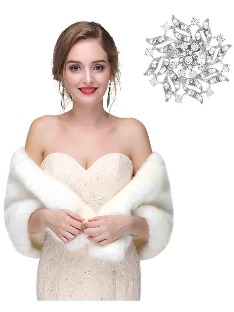 Women's Faux Fur Shawls Wraps Wedding Sleeveless For Women 1920s Fur Stole Capelet