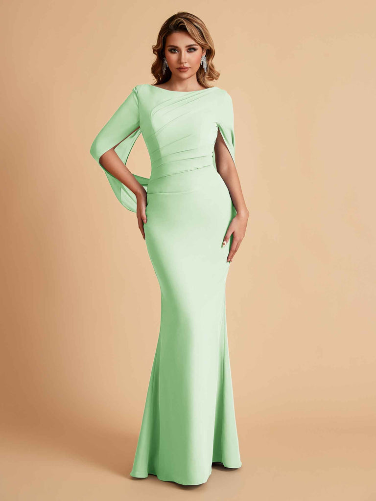 Robes de mère élégantes en mousseline de soie à manches mi-longues et perles