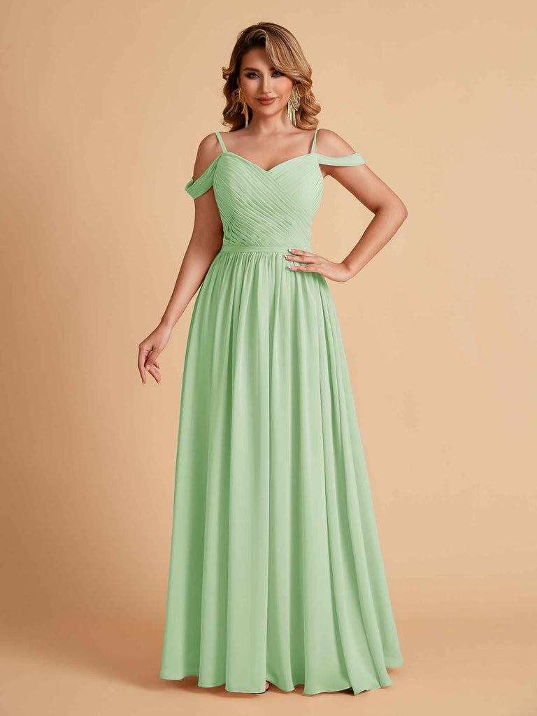 Robe élégante en mousseline trapèze épaules dénudées col en V