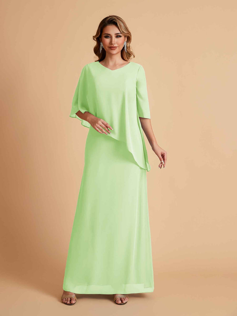 Robes élégantes en mousseline de soie manches mi-longues et col en V
