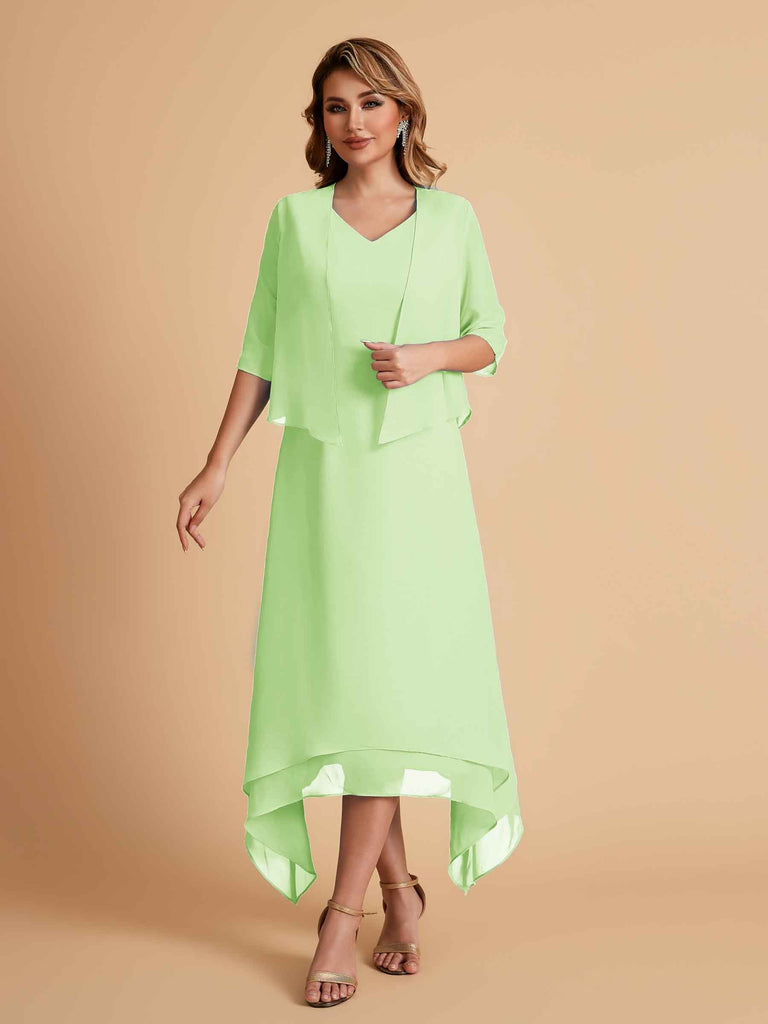 Robes de mère de la mariée élégantes en mousseline à manches courtes