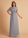 Robes de mère de la mariée en mousseline de soie manches mi-longues et bijoux