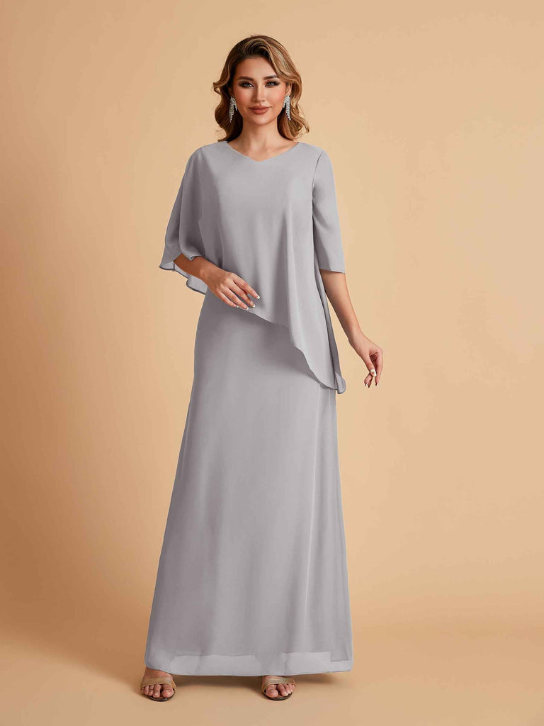 Robes élégantes en mousseline de soie manches mi-longues et col en V