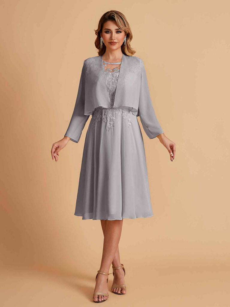 Robe de mère de la mariée courte et élégante en mousseline de soie trapèze