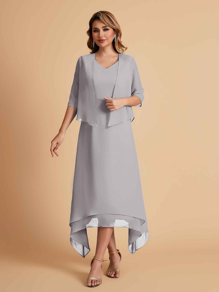Robes de mère de la mariée élégantes en mousseline à manches courtes