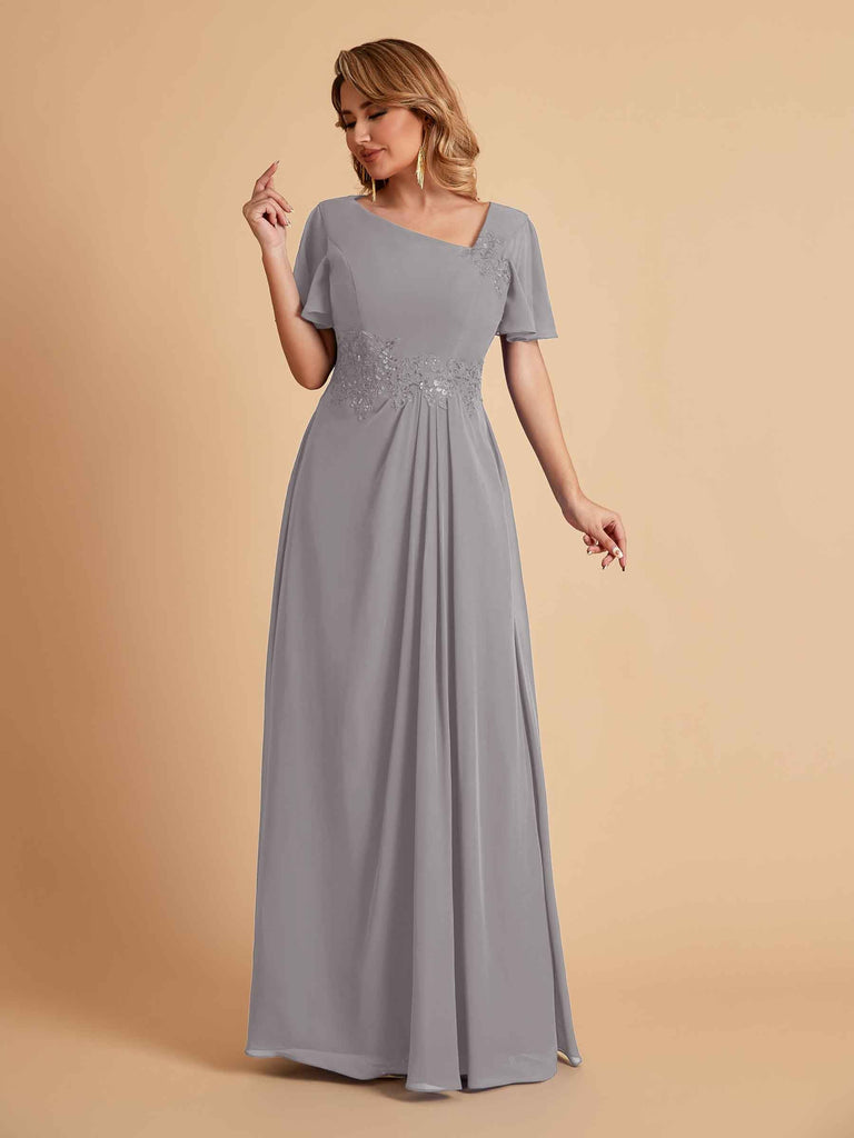 Robes de mère de la mariée élégantes coupe trapèze manches courtes et col en V