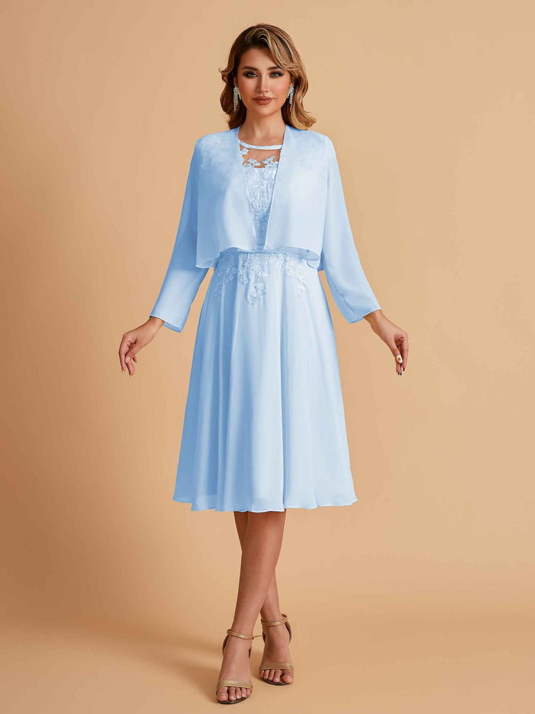 Robe de mère de la mariée courte et élégante en mousseline de soie trapèze