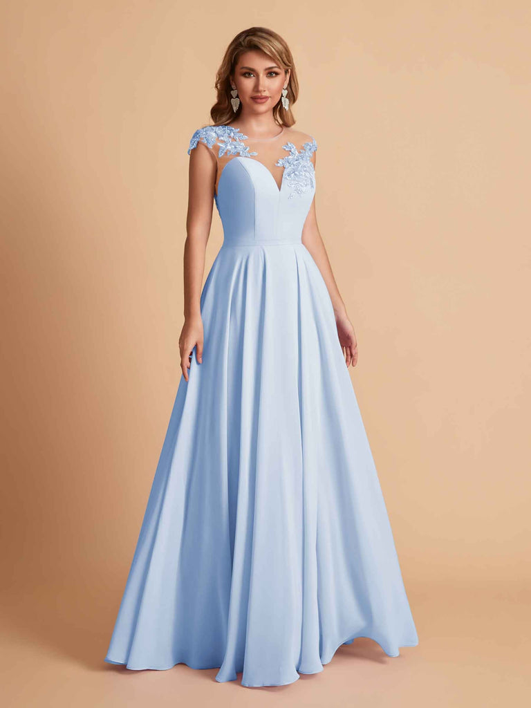 robes d'invitées de mariage en mousseline haut en dentelle illusion col en V