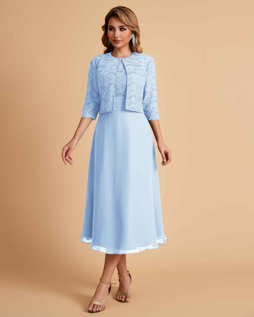 A-ligne sans manches Robe de mère de la mariée élégante longueur thé