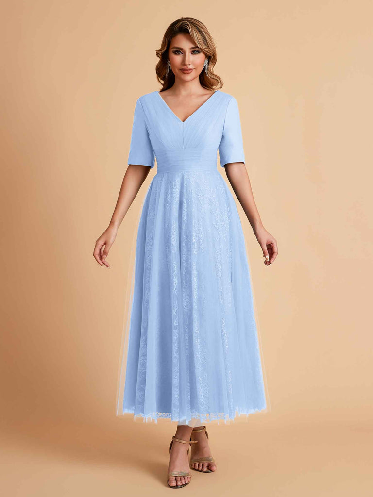 Robes de mère de la mariée élégantes manches mi-longues et col en V