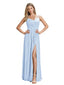 Robe longue en mousseline de soie sexy avec fendue bretelles spaghetti
