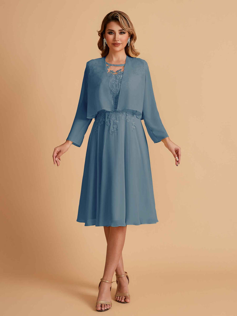 Robe de mère de la mariée courte et élégante en mousseline de soie trapèze