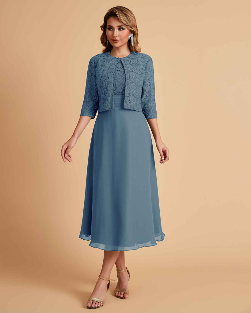 A-ligne sans manches Robe de mère de la mariée élégante longueur thé