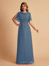 Robes de mère de la mariée en mousseline de soie manches mi-longues et bijoux