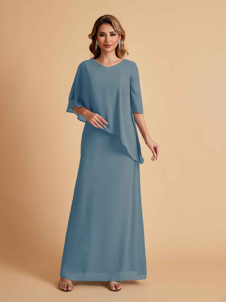 Robes élégantes en mousseline de soie manches mi-longues et col en V