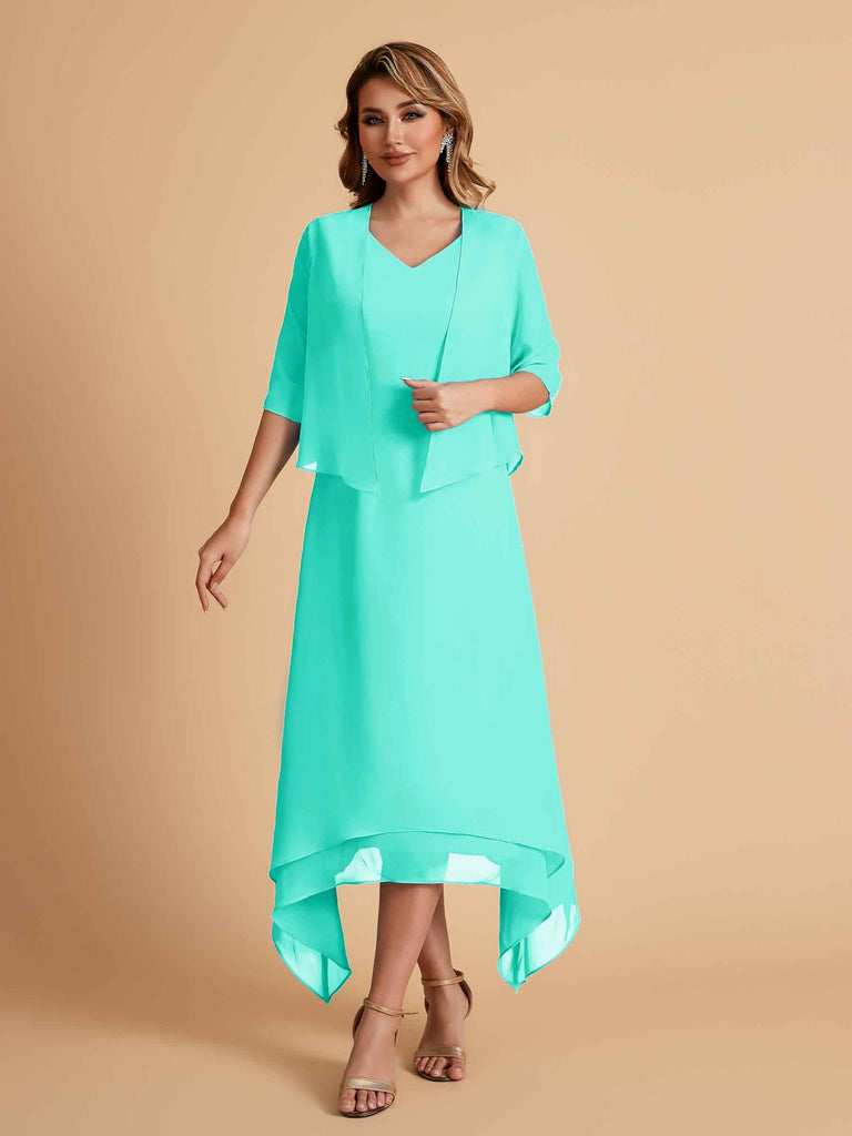 Robes de mère de la mariée élégantes en mousseline à manches courtes