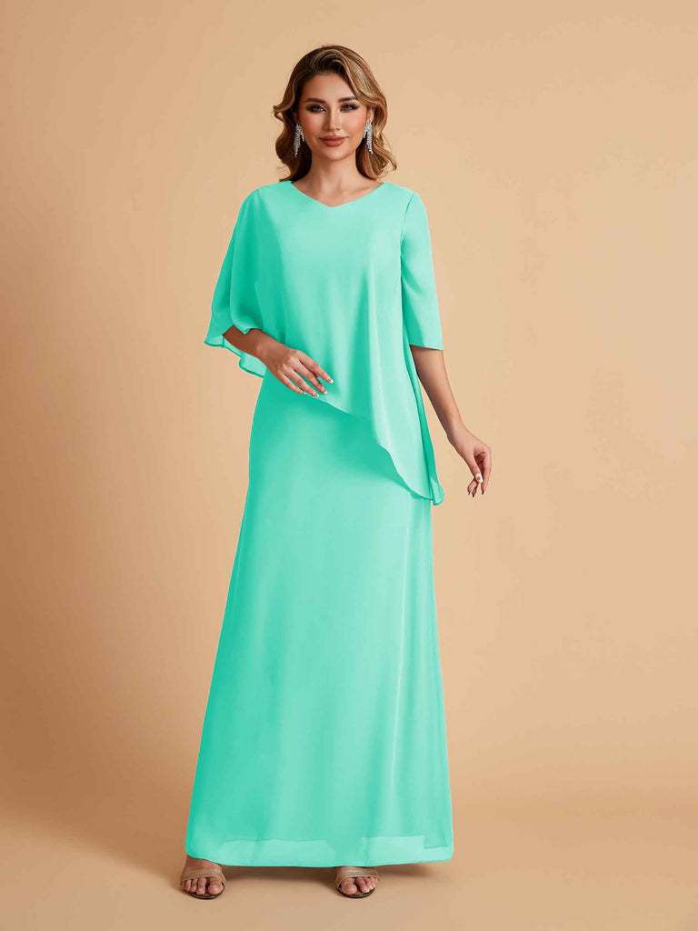Robes élégantes en mousseline de soie manches mi-longues et col en V