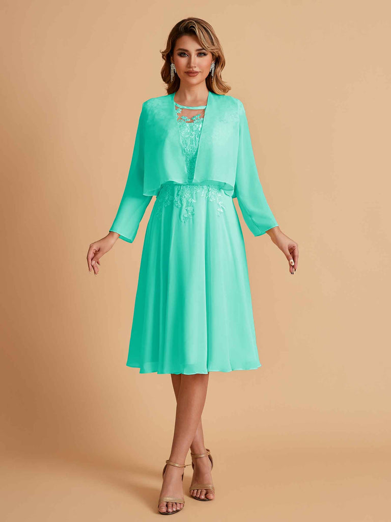 Robe de mère de la mariée courte et élégante en mousseline de soie trapèze