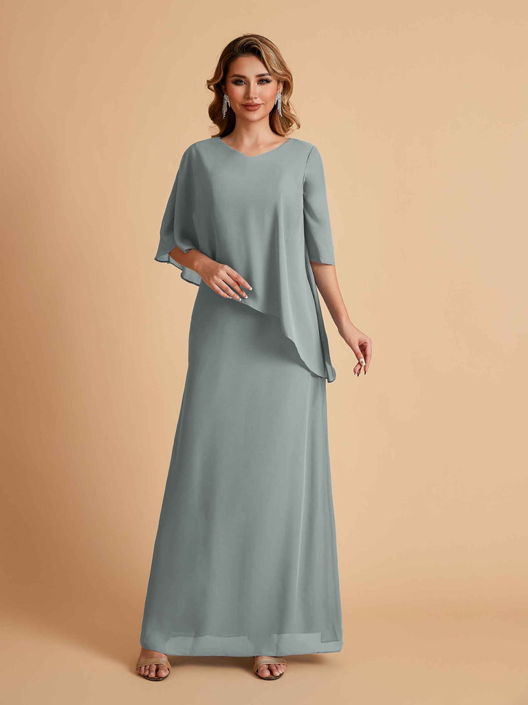 Robes élégantes en mousseline de soie manches mi-longues et col en V