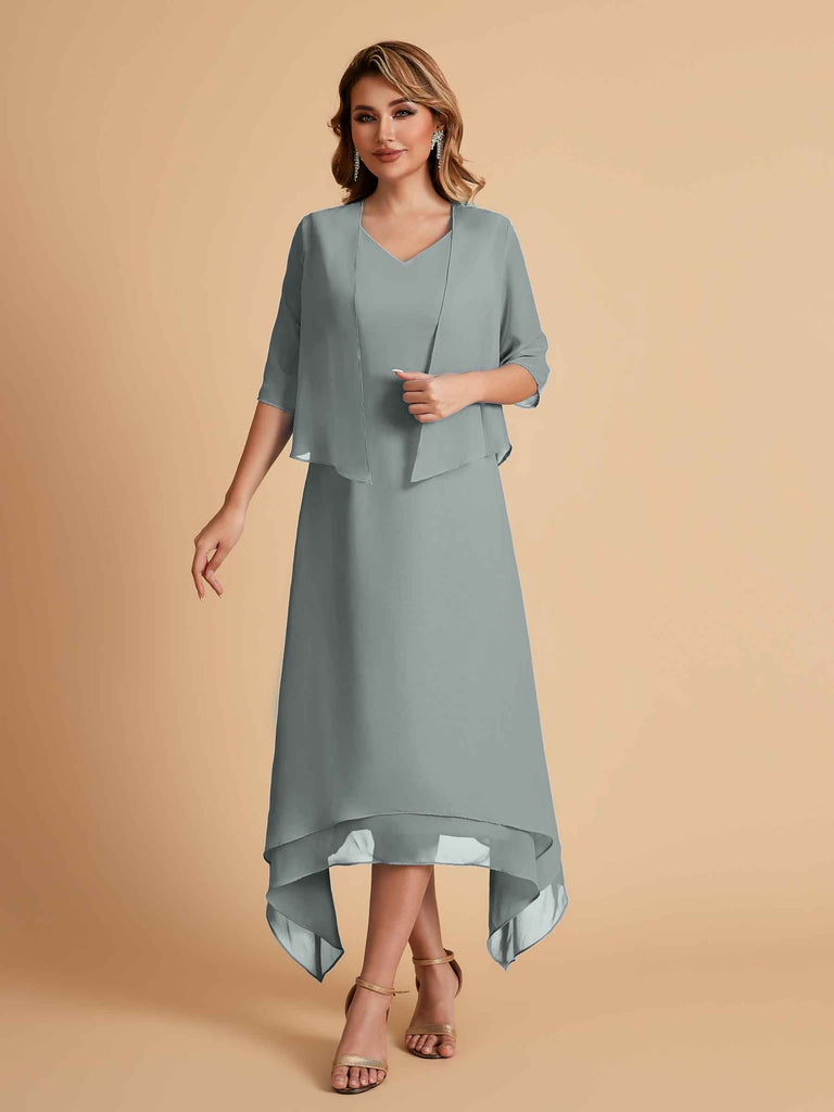 Robes de mère de la mariée élégantes en mousseline à manches courtes