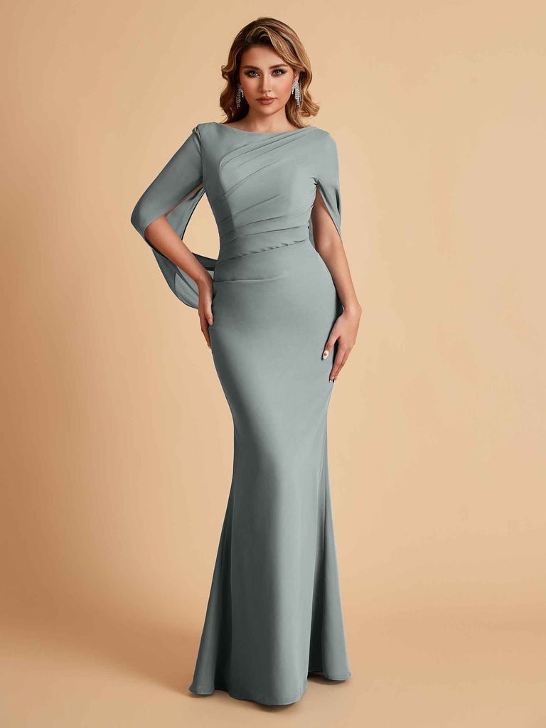 Robes de mère élégantes en mousseline de soie à manches mi-longues et perles