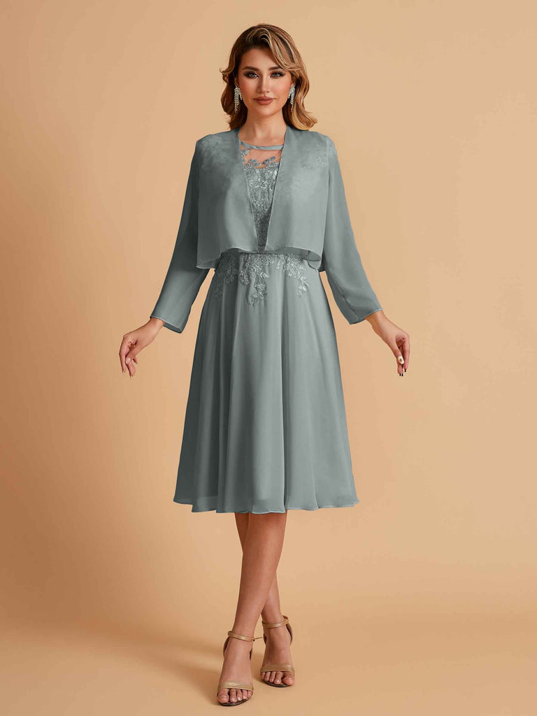 Robe de mère de la mariée courte et élégante en mousseline de soie trapèze