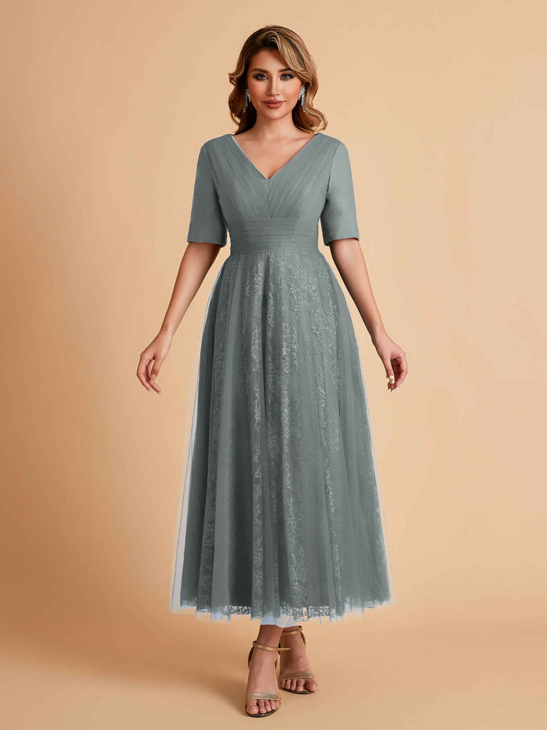 Robes de mère de la mariée élégantes manches mi-longues et col en V