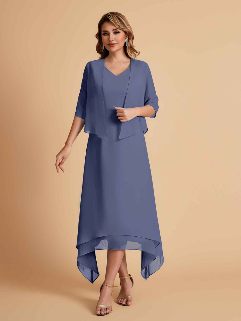 Robes de mère de la mariée élégantes en mousseline à manches courtes