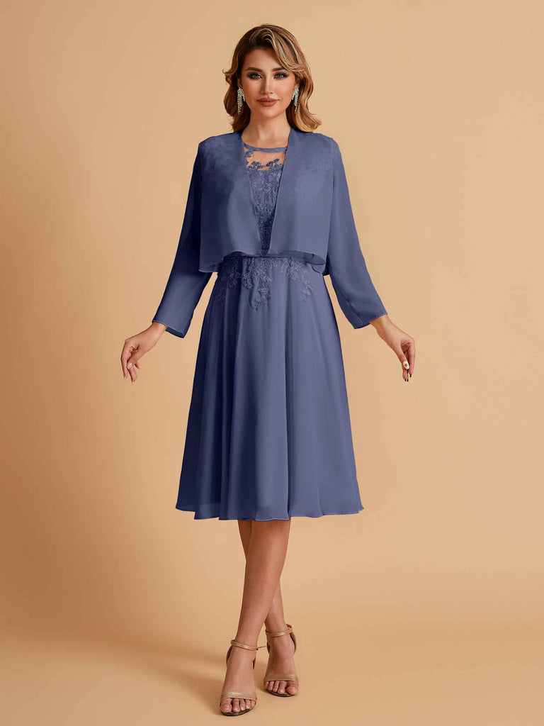 Robe de mère de la mariée courte et élégante en mousseline de soie trapèze
