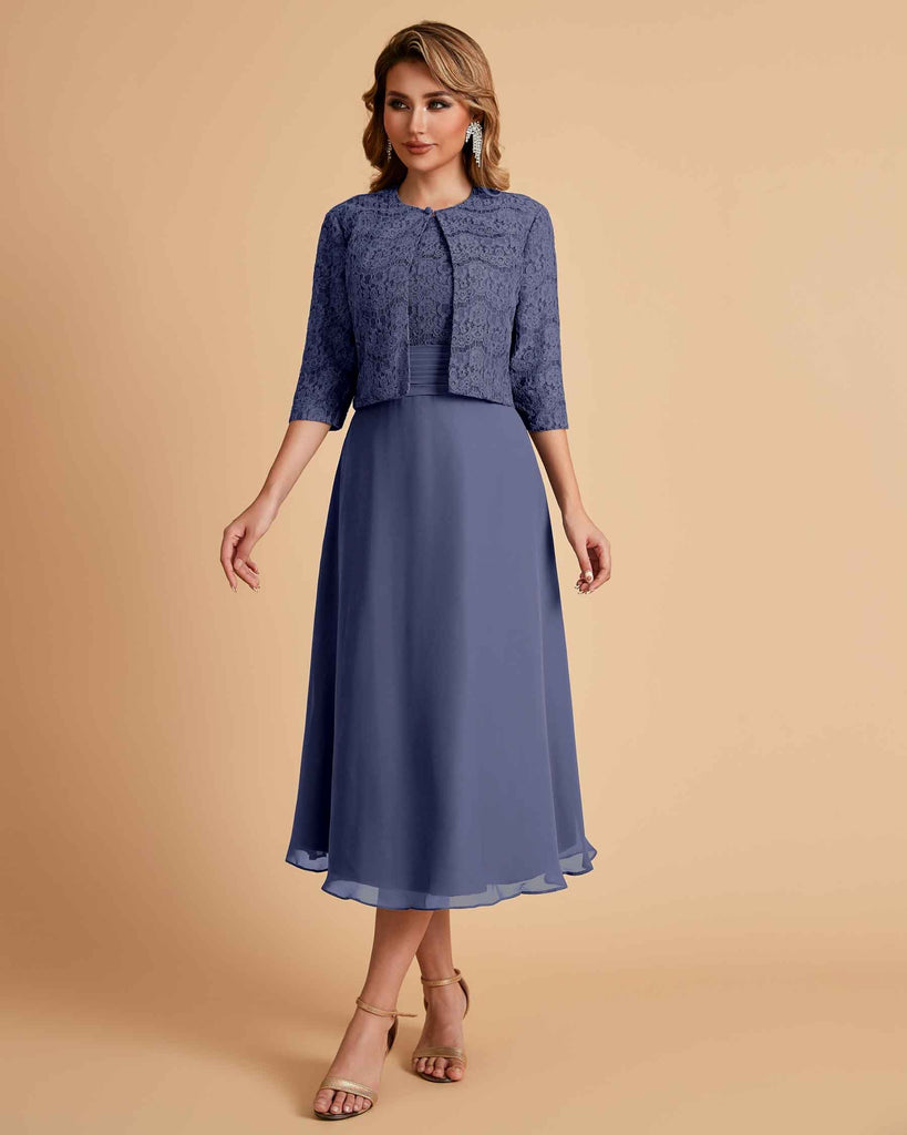 A-ligne sans manches Robe de mère de la mariée élégante longueur thé