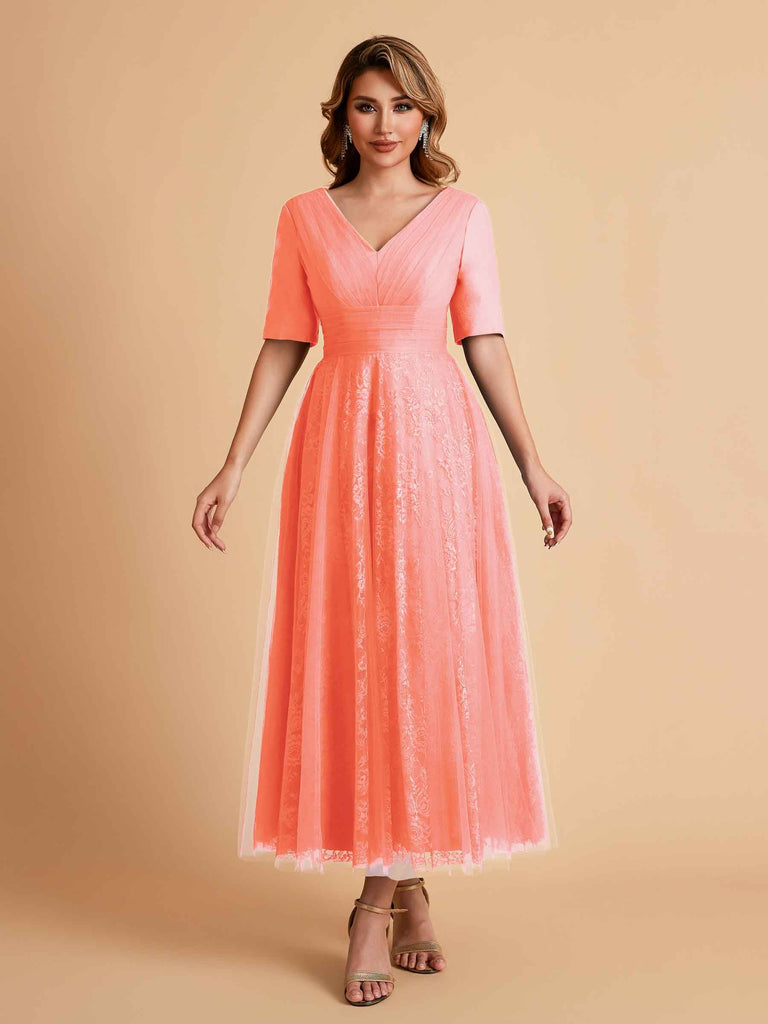 Robes de mère de la mariée élégantes manches mi-longues et col en V
