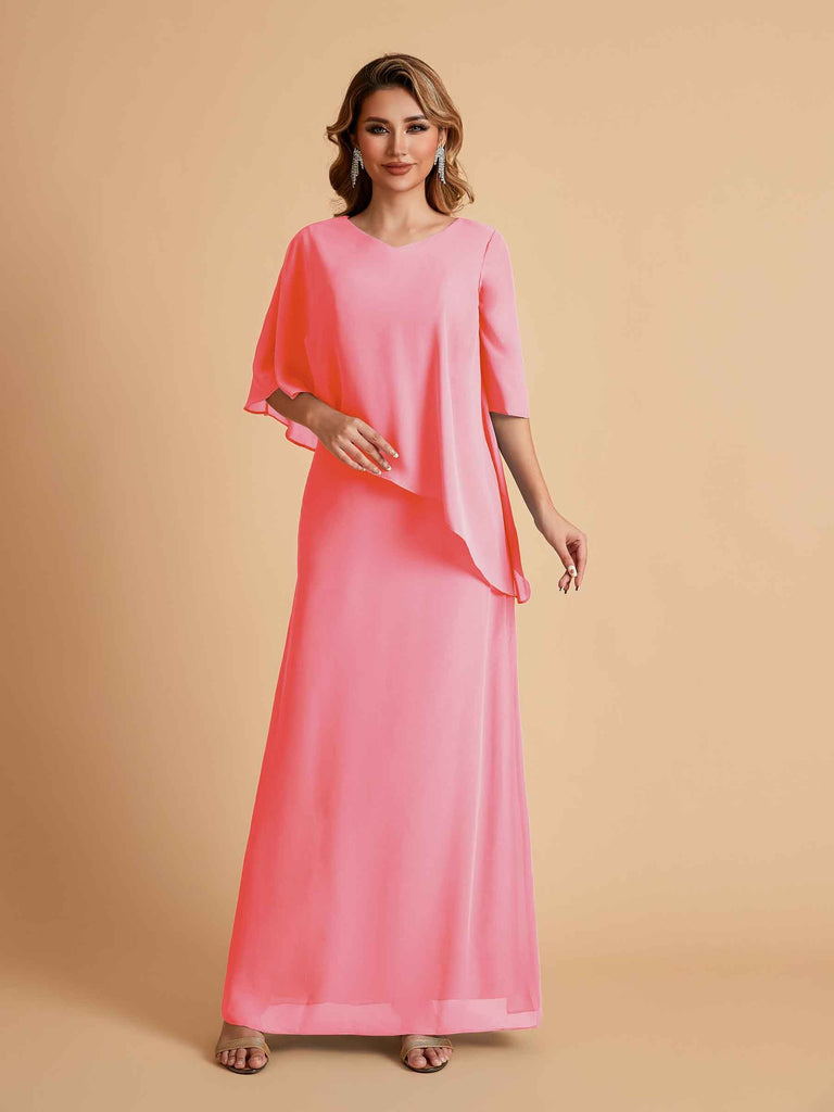 Robes élégantes en mousseline de soie manches mi-longues et col en V