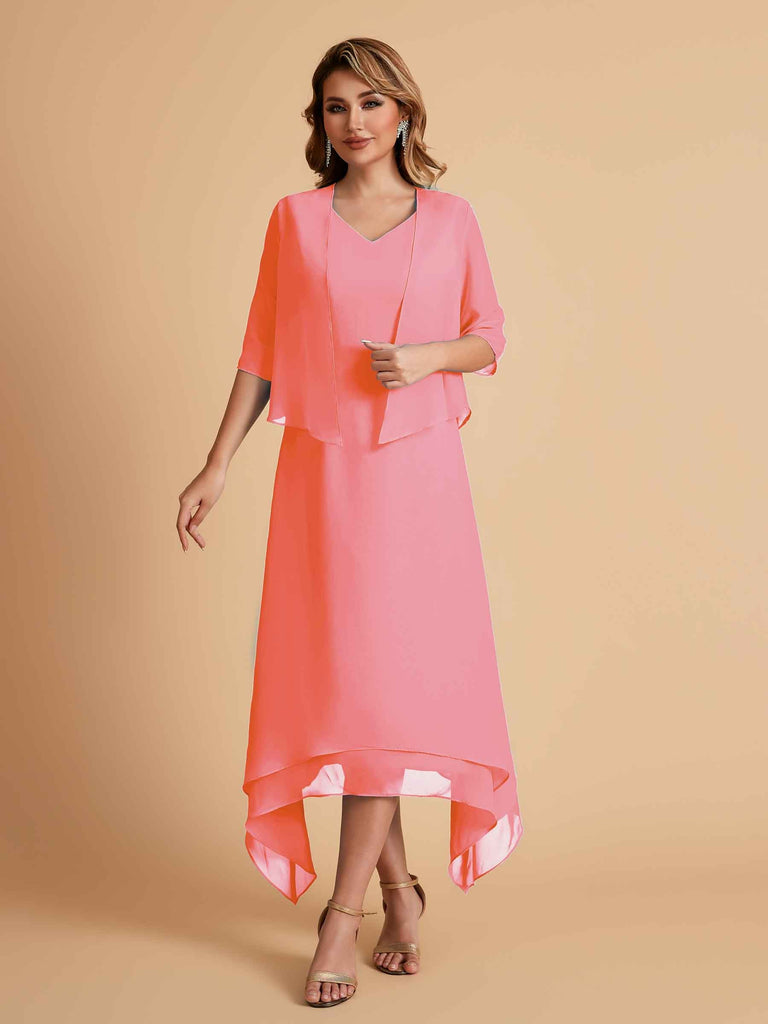 Robes de mère de la mariée élégantes en mousseline à manches courtes