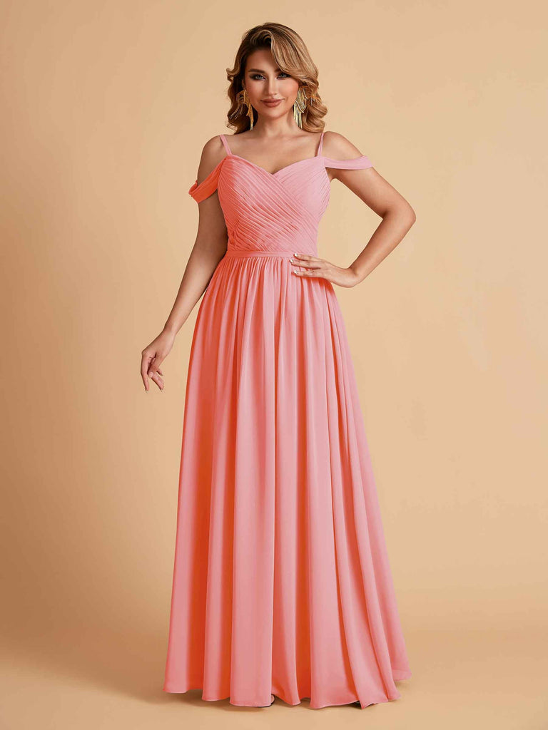 Robe élégante en mousseline trapèze épaules dénudées col en V