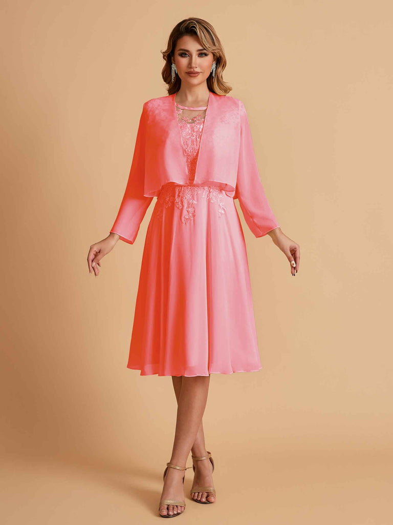 Robe de mère de la mariée courte et élégante en mousseline de soie trapèze