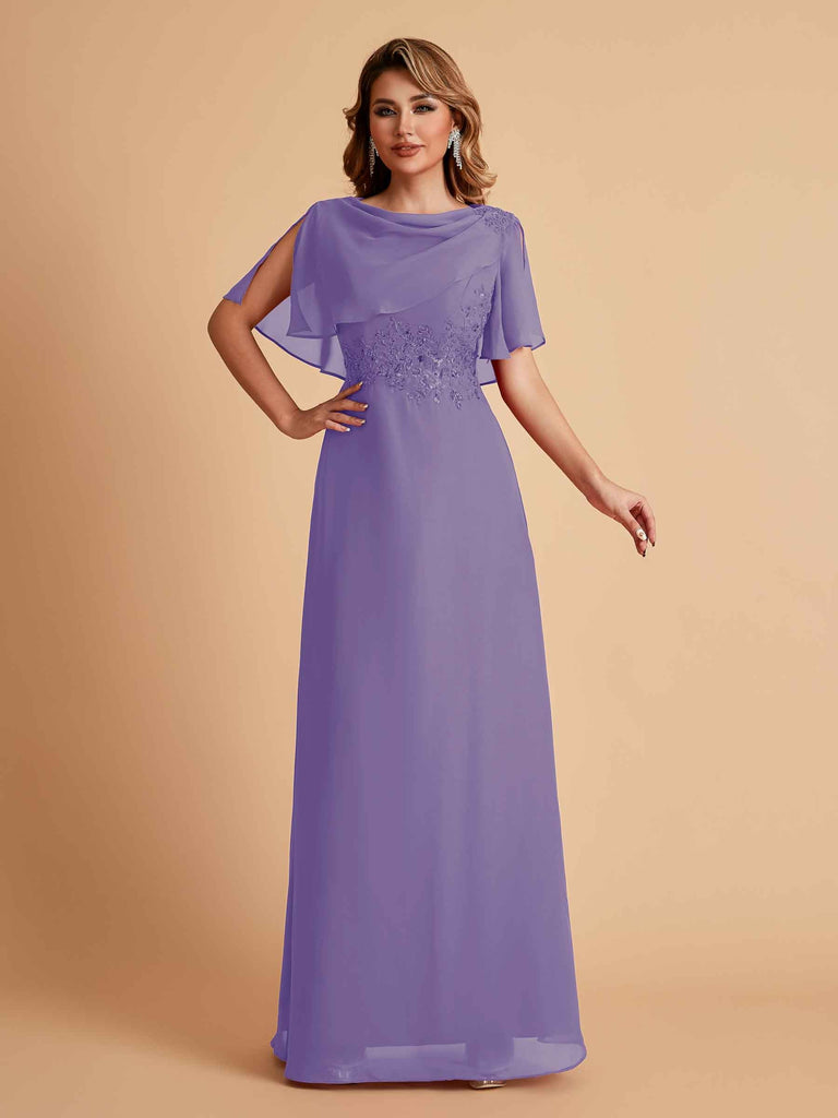 Robes de mère de la mariée en mousseline de soie manches mi-longues et bijoux