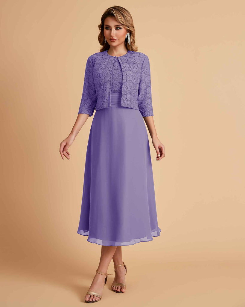 A-ligne sans manches Robe de mère de la mariée élégante longueur thé