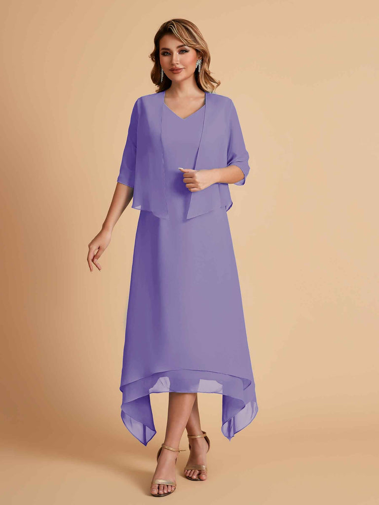 Robes de mère de la mariée élégantes en mousseline à manches courtes