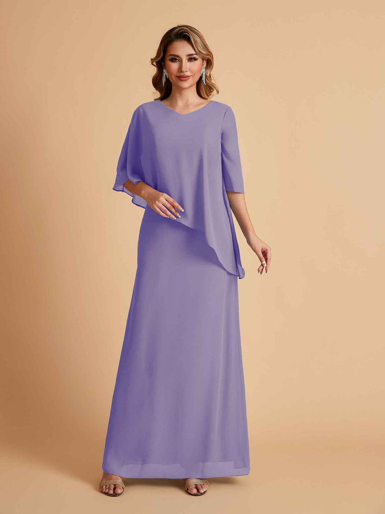 Robes élégantes en mousseline de soie manches mi-longues et col en V