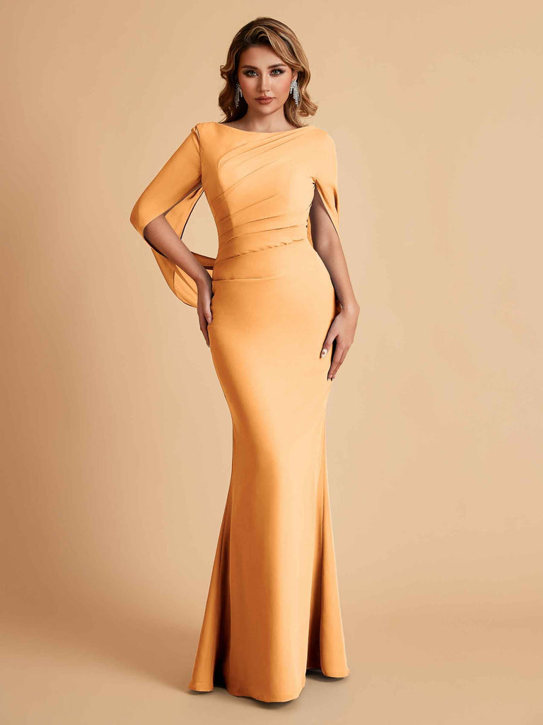Robes de mère élégantes en mousseline de soie à manches mi-longues et perles
