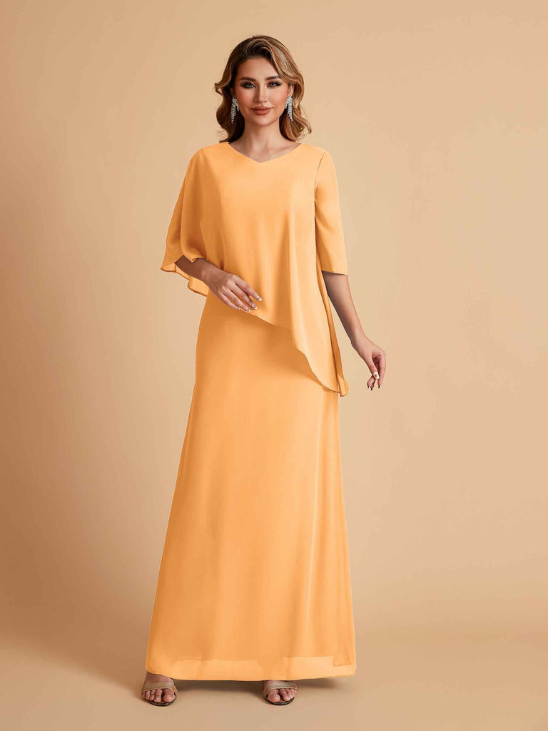 Robes élégantes en mousseline de soie manches mi-longues et col en V