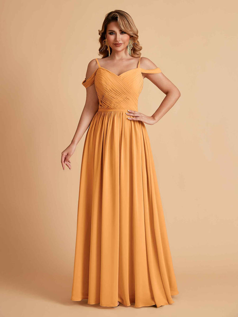 Robe élégante en mousseline trapèze épaules dénudées col en V