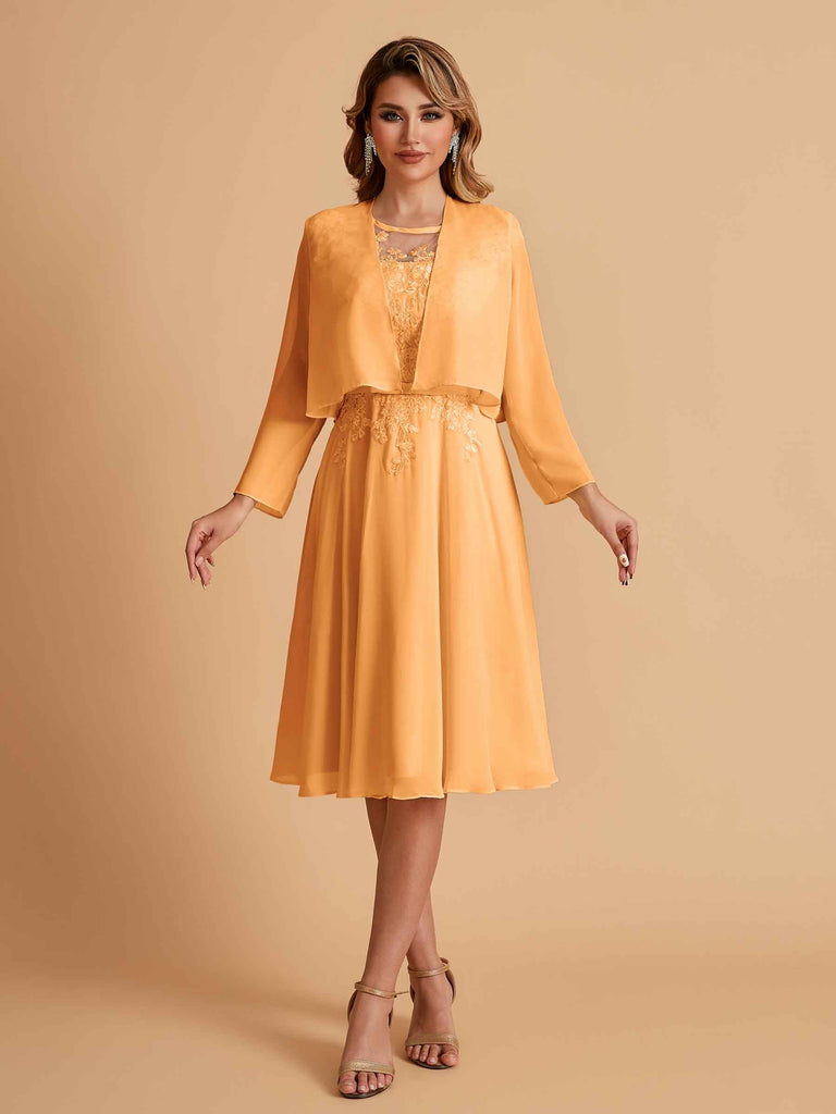 Robe de mère de la mariée courte et élégante en mousseline de soie trapèze