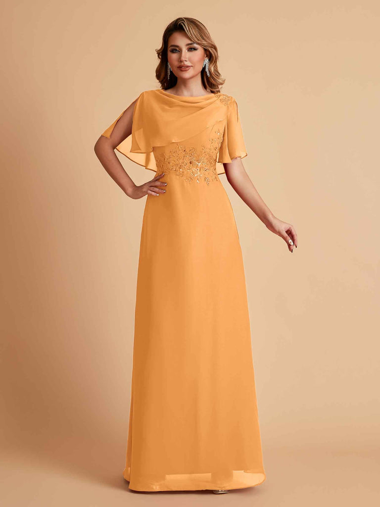 Robes de mère de la mariée en mousseline de soie manches mi-longues et bijoux